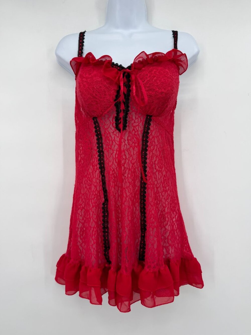 Women's Seductive Wear Red Lace Babydoll Chemise Lingerie Size Large